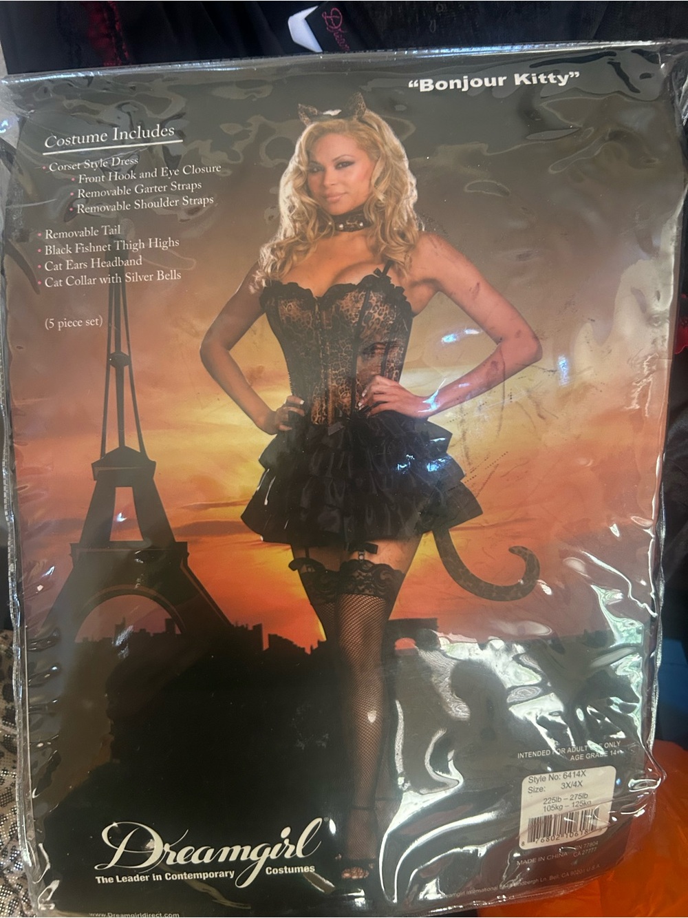 Dreamgirl plus size Bonjour Kitty Black Lace Corset Costume Dress 3X 4X